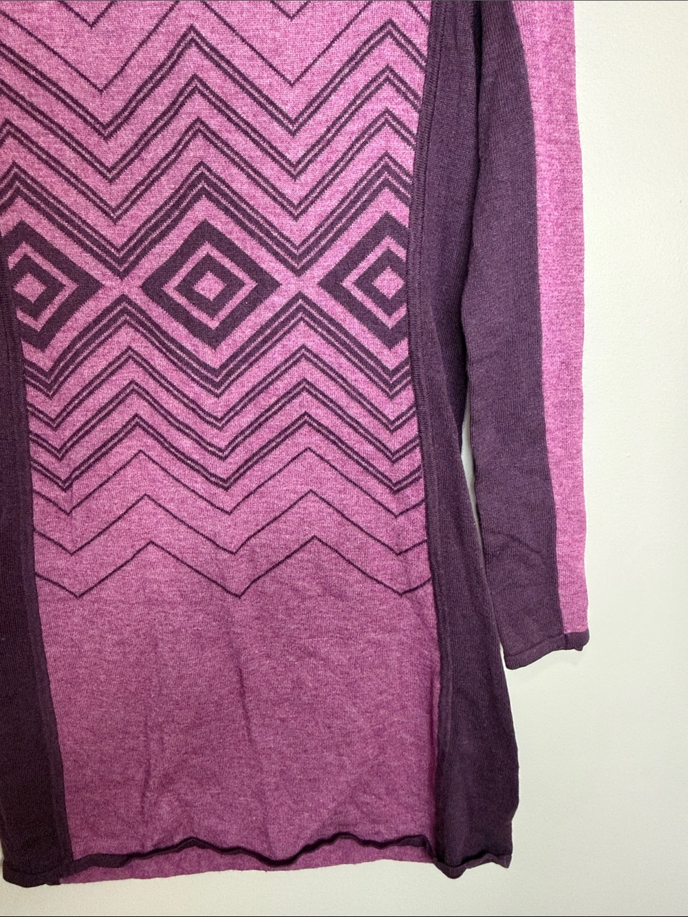 Prana Delia Dress Long Sleeve Purple Chevron Knit Dress S - Picture 4 of 6